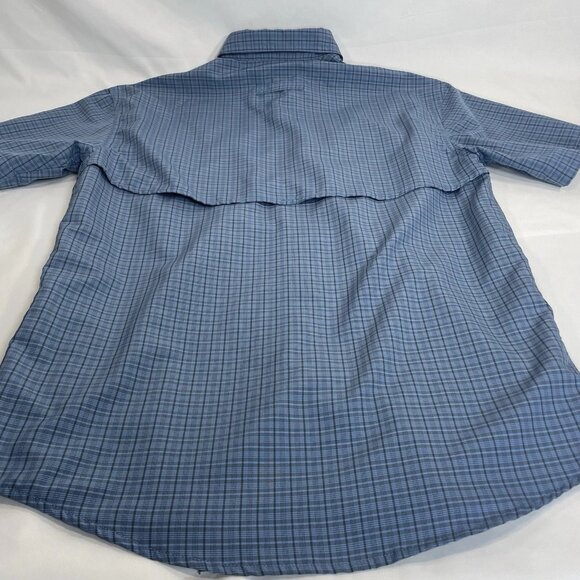 LL Bean Men's Small Fishing Shirt Vented Short Sleeve Blue Plaid - Picture 2 of 6